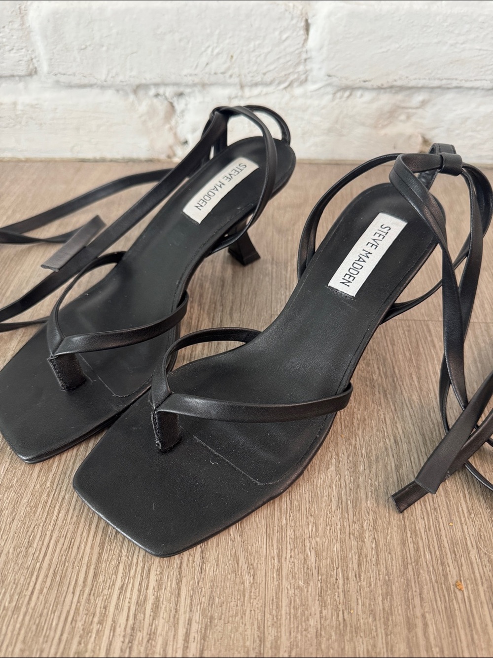 Steve Madden Black Lace-Up Square Toe Kitten Heels